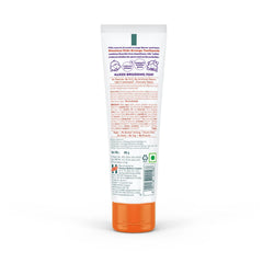 Himalaya Kids orange toothpaste tube back with ingredient and nutrition panel