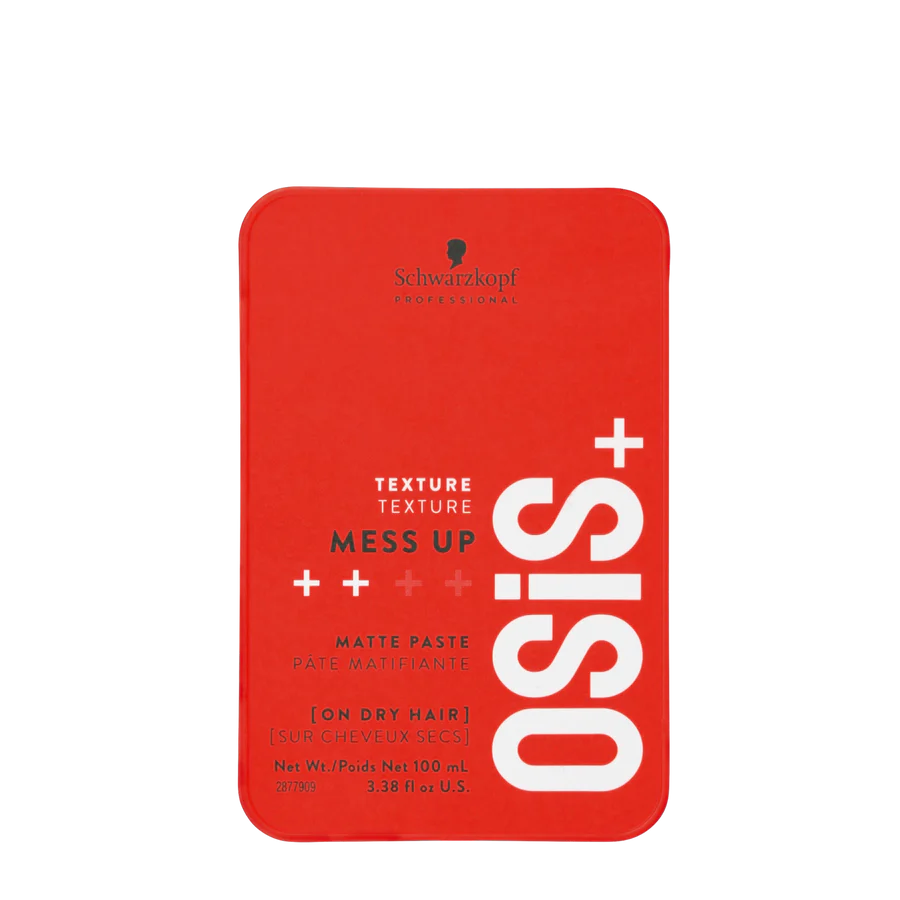 Schwarzkopf Osis+ Mess Up matte paste tin, red label with plus and texture text