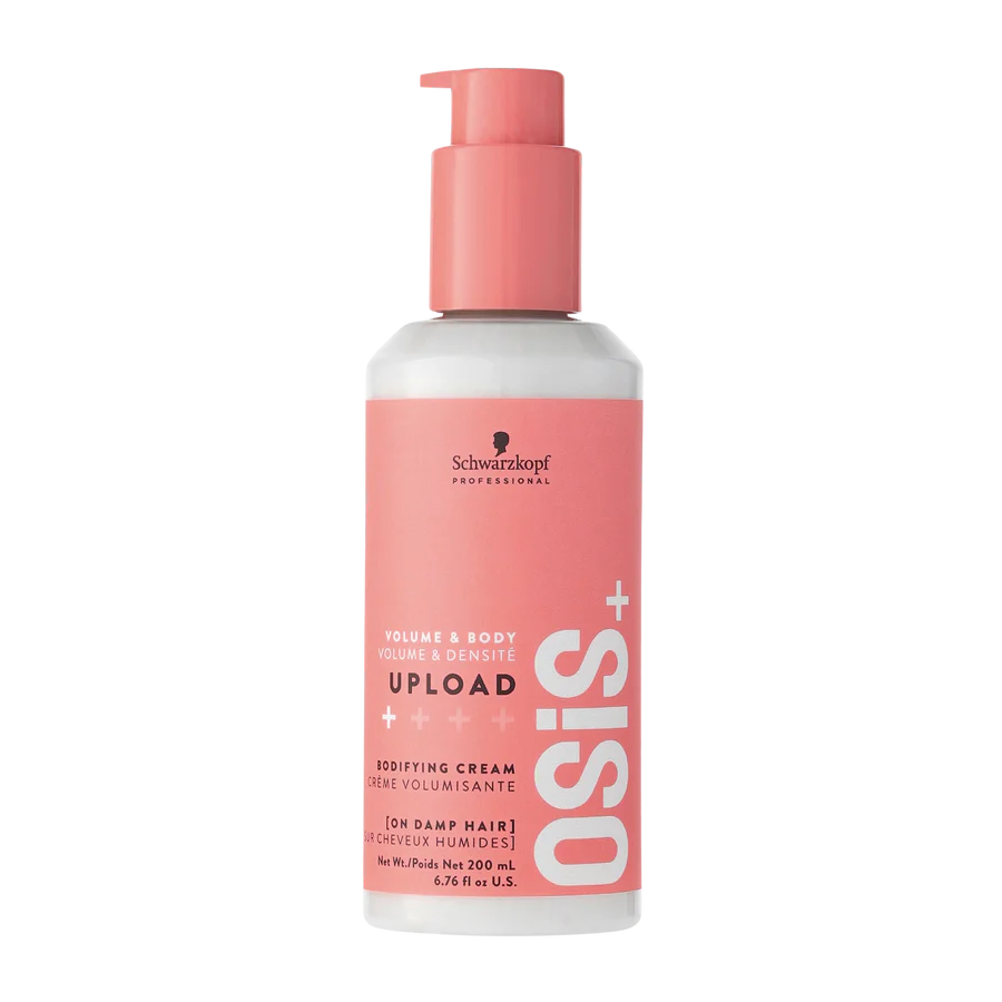 Styling volume cream bottle with pump, pink label, 200 ml