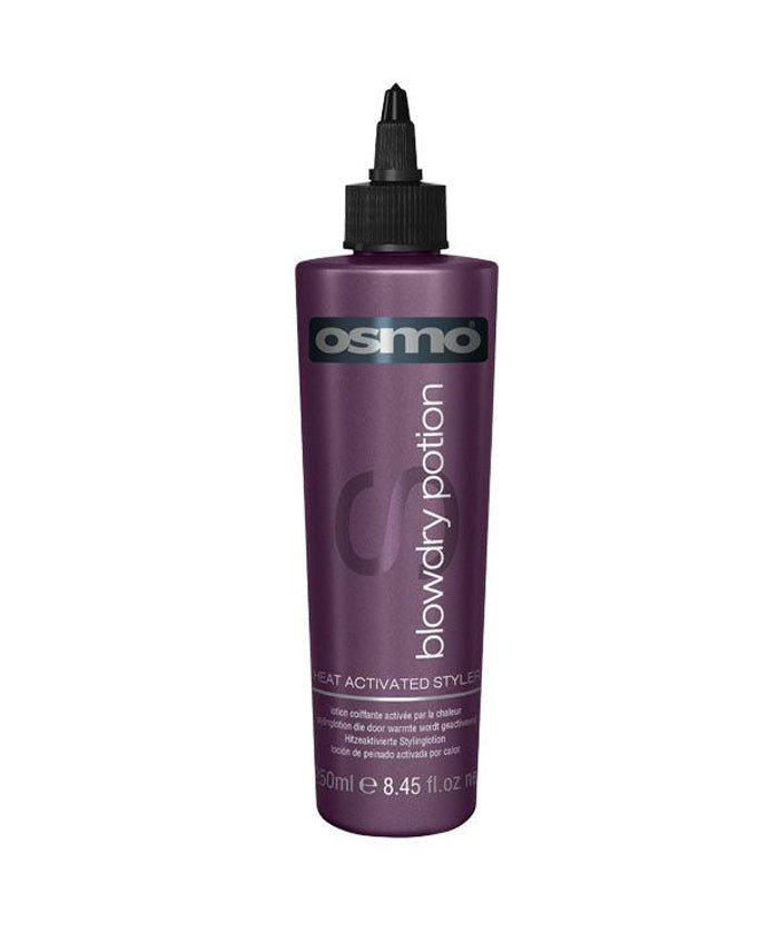 Osmo blowdry potion bottle with black nozzle, purple container, 250ml