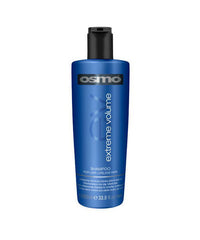 Osmo Extreme Volume shampoo bottle, blue with black pump cap