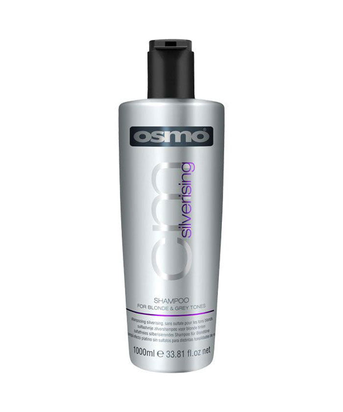 Osmo silverising shampoo bottle, silver and black pump, 1000 ml.