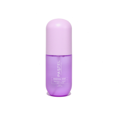 Magical hair mist bottle with purple tube, rounded cap, front label.