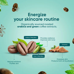 Himalaya deep cleansing coffee face pack with ingredient icons and coffee bean images