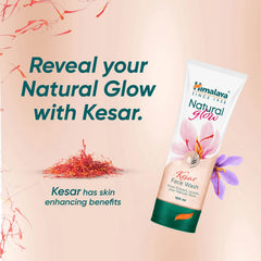 Himalaya Natural Glow Kesar face wash tube with pink petals and purple flower