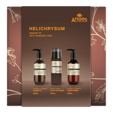 Helichrysum hair care gift set box with shampoo, leave-in cream, conditioner bottles