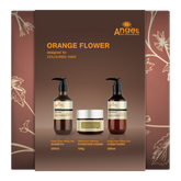 Orange Flower hair color duo gift set box with shampoo, conditioner, hydration cream