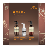 Green tea anti-dandruff gift set box with three pump bottles