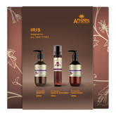 Angel en Provence Iris hair care gift set: shampoo, leave-in, conditioner bottles