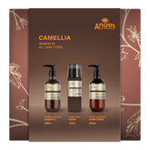 Camellia hair repair gift set box with three bottles and cream jar