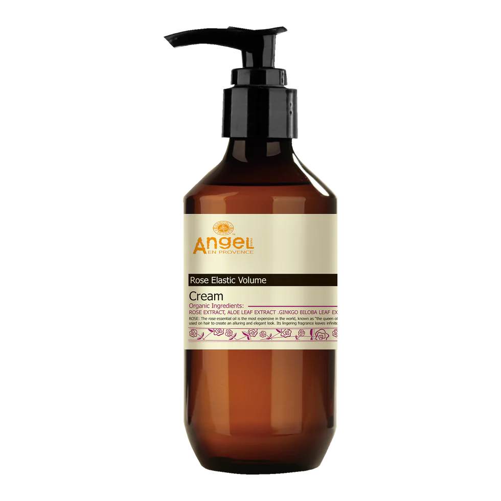 Volumizing cream pump bottle with amber bottle and Angel Rose label, 400ml