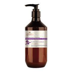 Iris restorative conditioner bottle with brown pump and purple orchid label