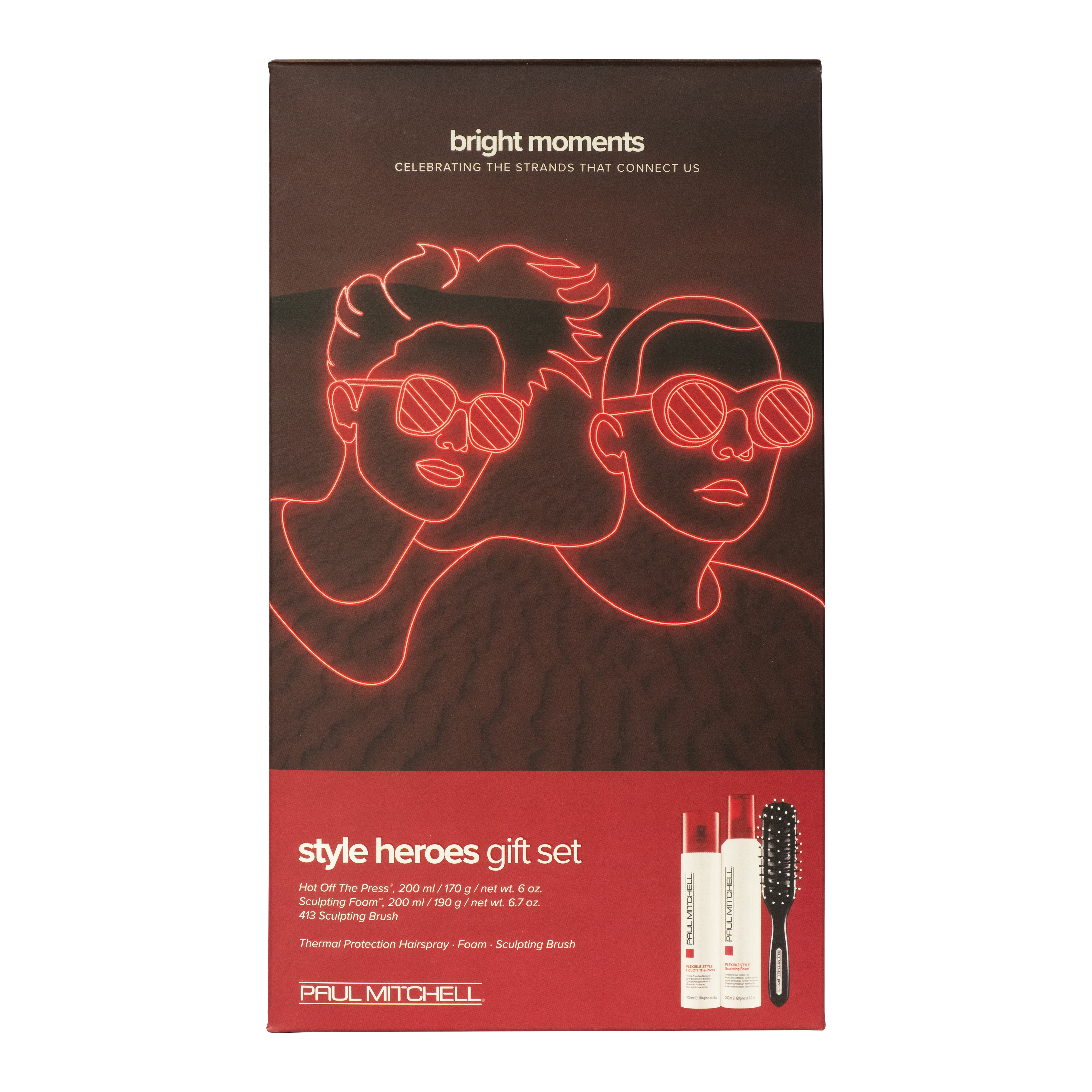 Paul Mitchell Style Heroes gift set box with neon faces and red accents