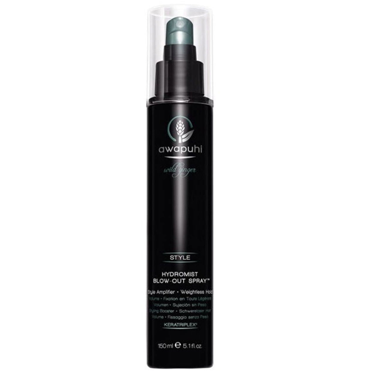 Awapuhi hydro mist blow-out spray bottle, clear pump, dark bottle