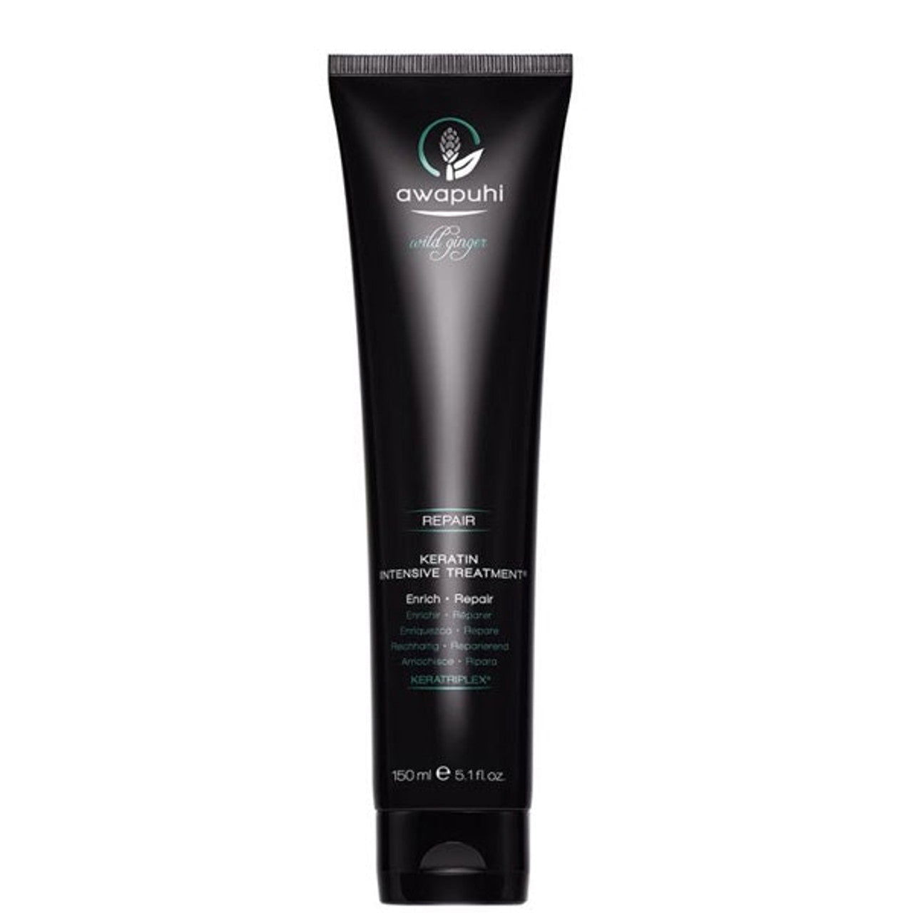 Hair keratin intensive treatment tube, 150 ml, black with awapuhi Wild Ginger label