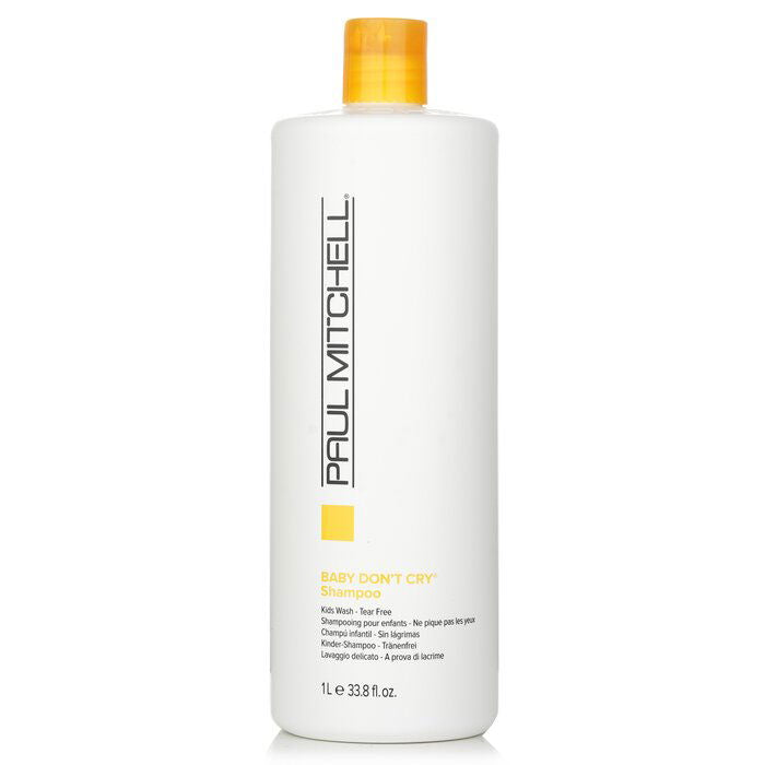 Paul Mitchell Baby Don't Cry shampoo bottle, white with yellow cap