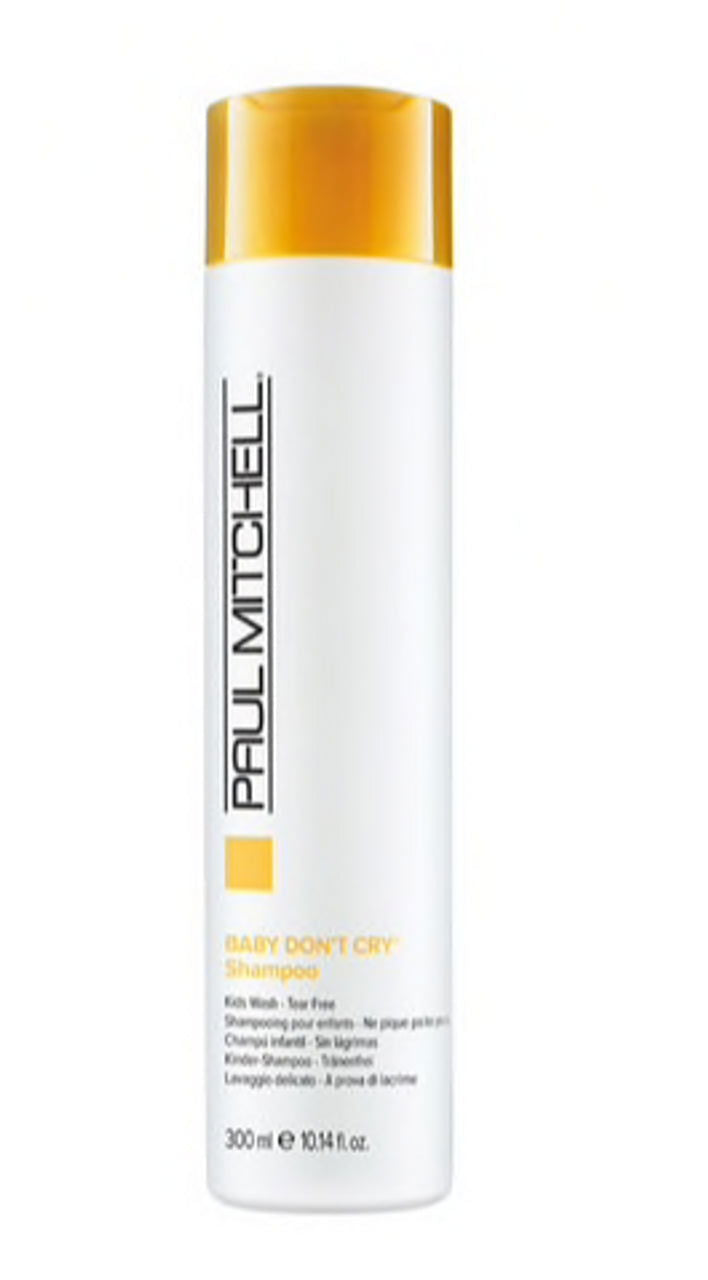 Paul Mitchell Baby Don’t Cry Shampoo bottle, white with gold cap, 300 ml