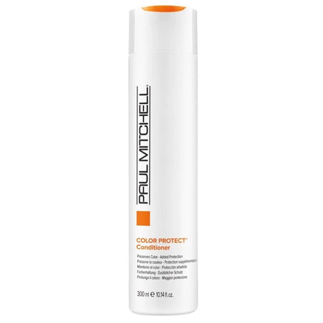 Paul Mitchell Color Protect conditioner bottle, white with orange cap and label, 300 ml