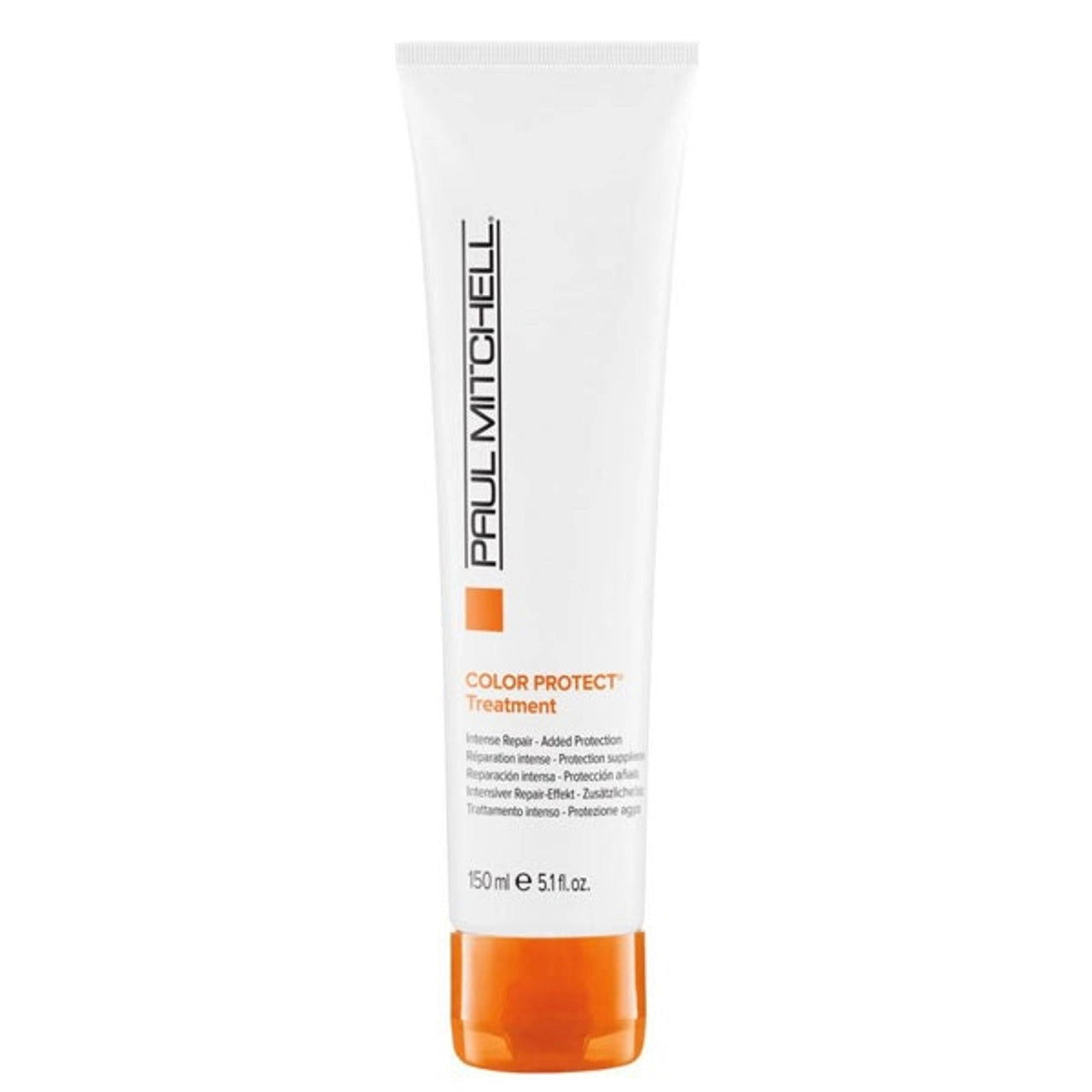 Paul Mitchell Color Protect treatment tube, 150 ml, white with orange cap.