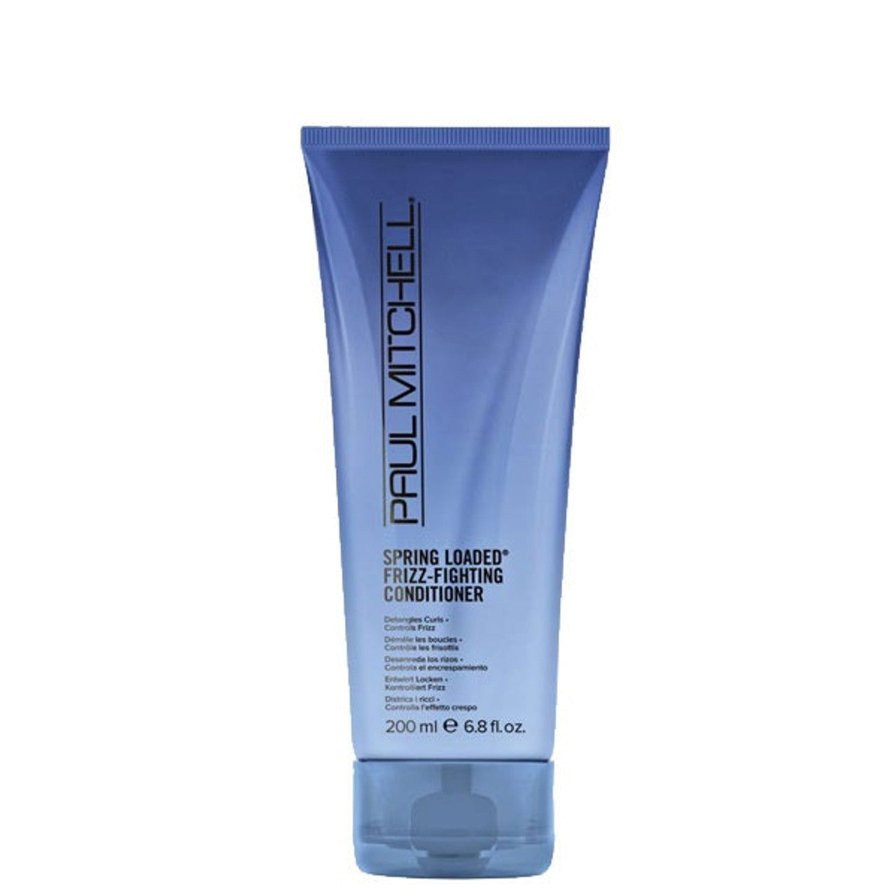 Blue squeeze conditioner tube with Paul Mitchell label and Frizz-Fighting text