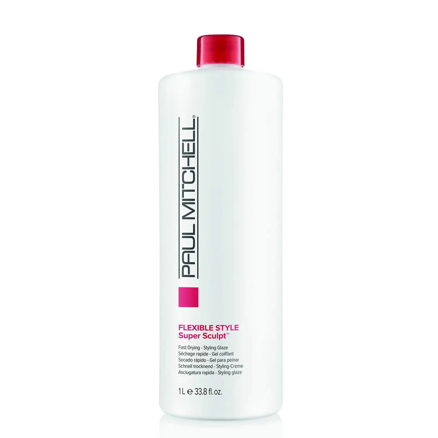 Paul Mitchell hair styling bottle, white with red cap, labeled Flexible Style Super Sculpt