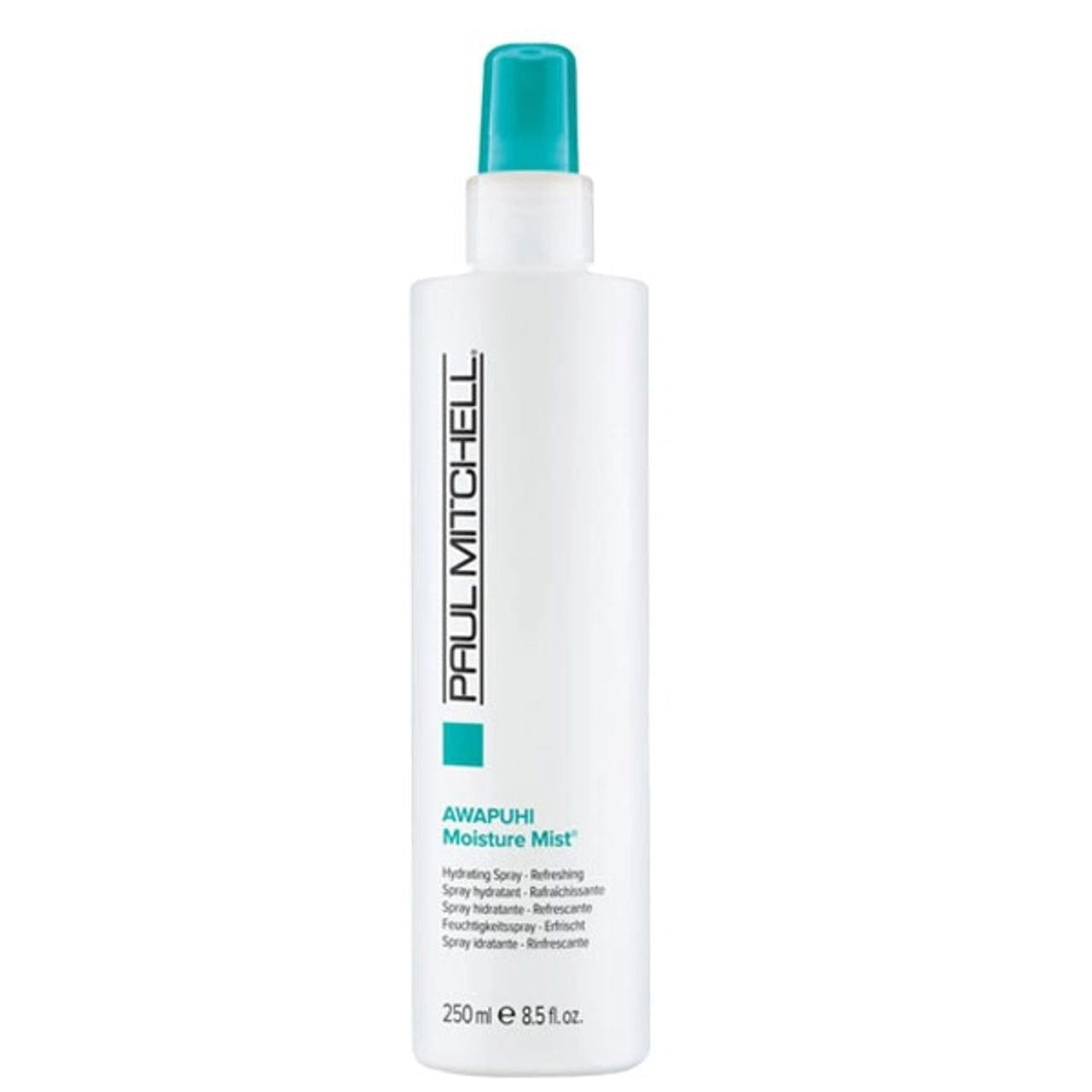 Paul Mitchell Instant Awapuhi moisture mist bottle, clear white with teal pump, 250 ml