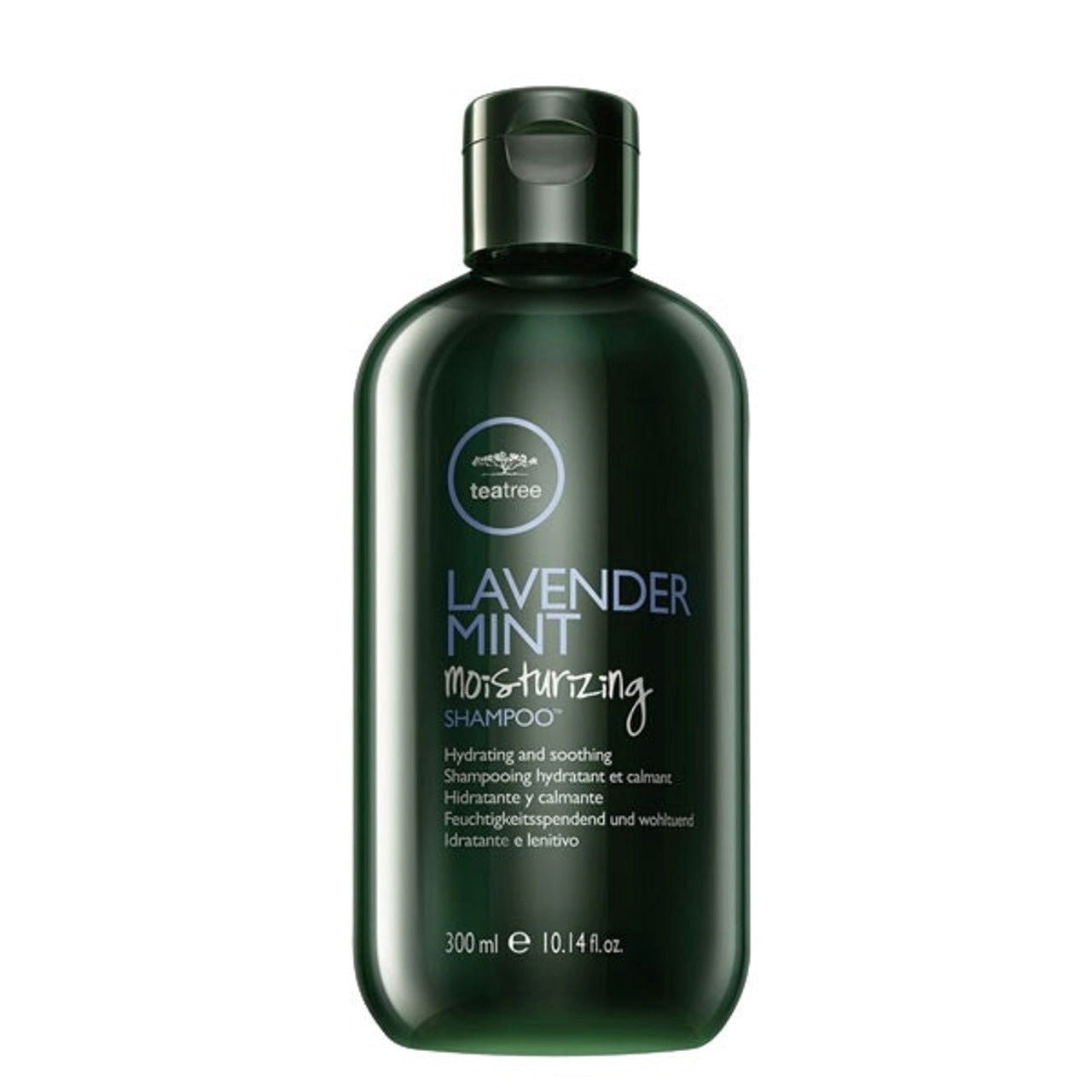 Paul Mitchell Lavender Mint shampoo bottle, dark green with black pump cap, 300 ml