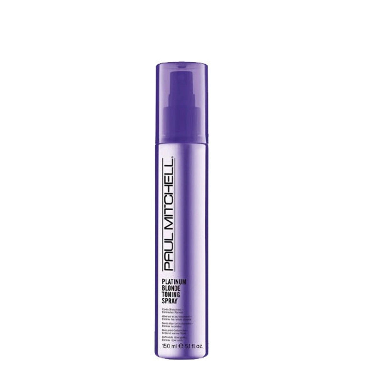 Purple Paul Mitchell Platinum Blonde toning spray bottle, 150 ml, with flip-top cap
