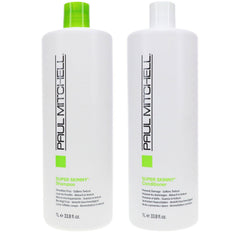Paul Mitchell Super Skinny shampoo & conditioner duo bottles, white with green caps