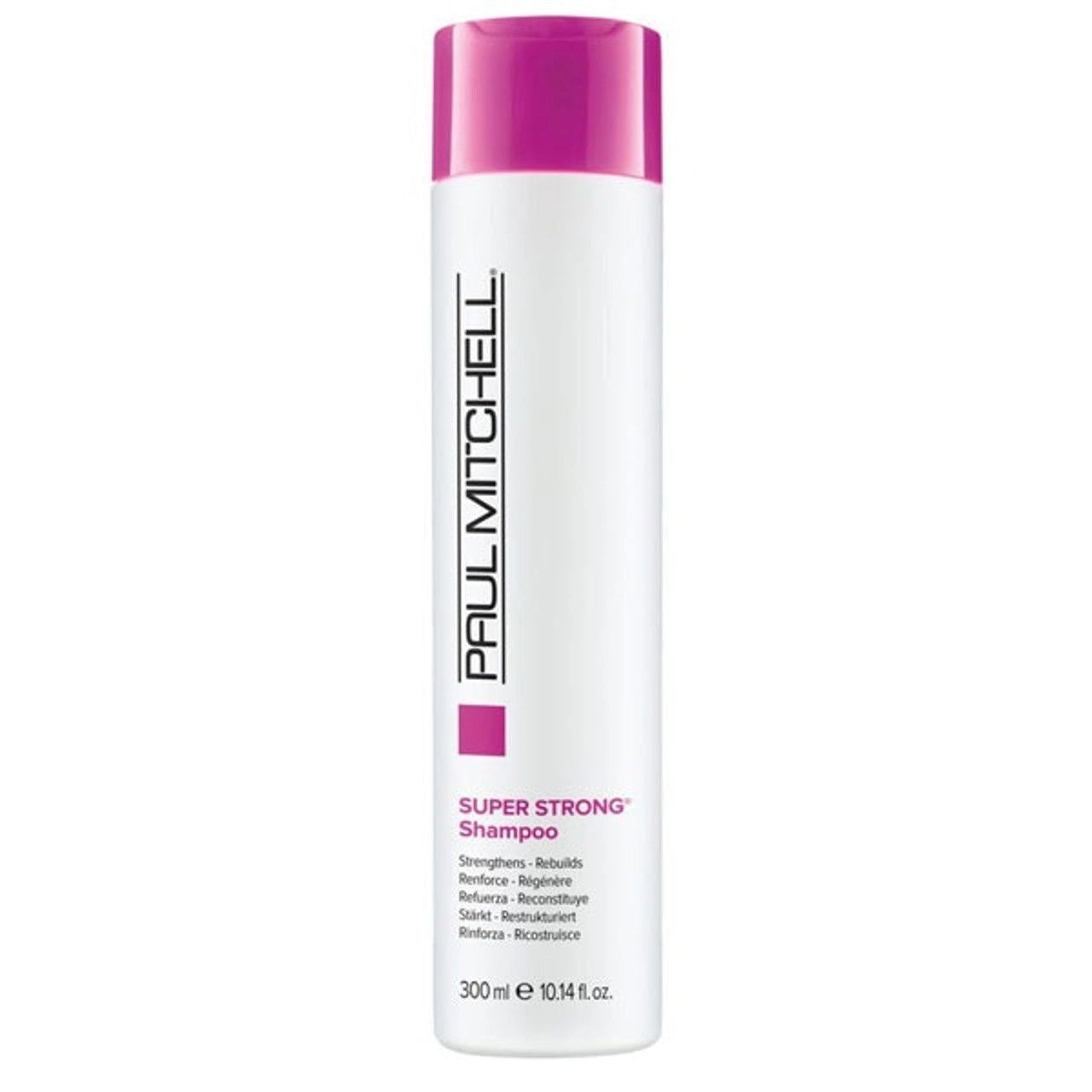 Paul Mitchell Super Strong Shampoo bottle with magenta cap, white label, 300 ml