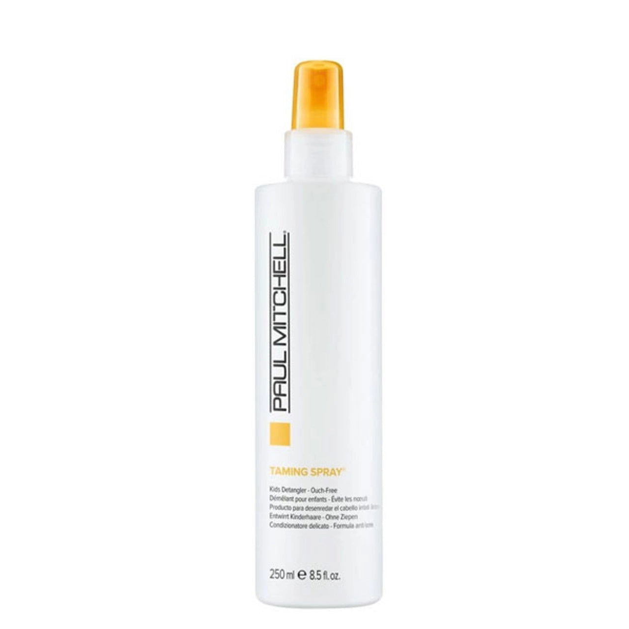Paul Mitchell hair taming spray bottle, white with yellow spray nozzle, 250 ml