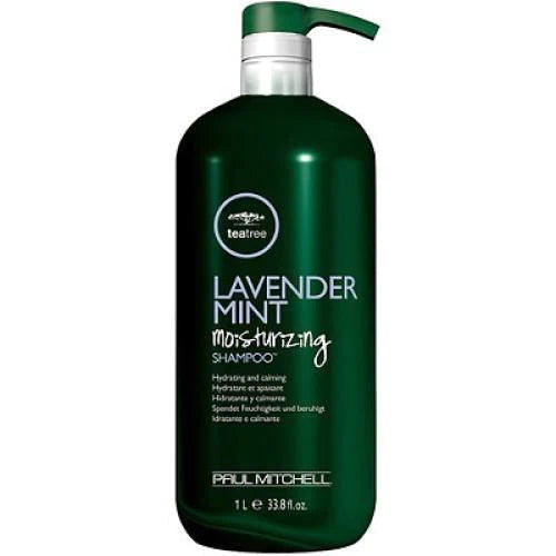Paul Mitchell Lavender Mint moisturizing shampoo bottle with pump, 1L, dark green