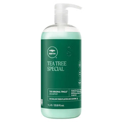 Paul Mitchell Tea Tree Special shampoo bottle with white pump, green label