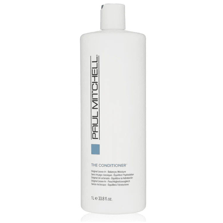 Paul Mitchell hair conditioner bottle, white with cap and blue label