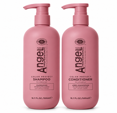 Angel Professional Color Protect Shampoo and Conditioner duo, two pink 500 ml pump bottles