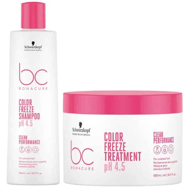 Schwarzkopf BC Bonacure Color Freeze pH 4.5 shampoo and treatment set, pink caps