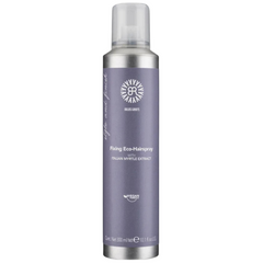 Eco hair spray bottle with purple label and clear pump top