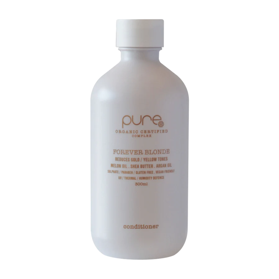 Pure Forever Blonde conditioner bottle, 300ml, white plastic with screw cap