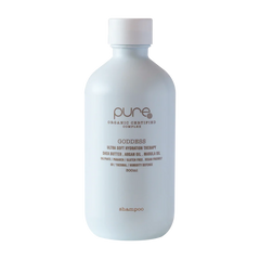Shampoo bottle, white plastic with gold label text, screw cap, 300 ml