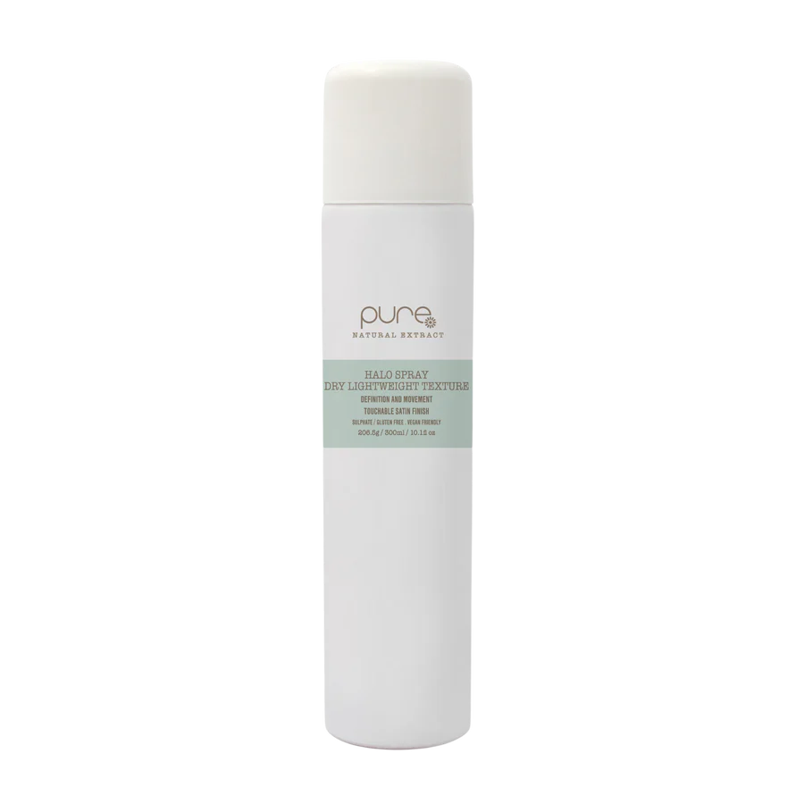 Pure Halo Spray bottle, white plastic can with front label