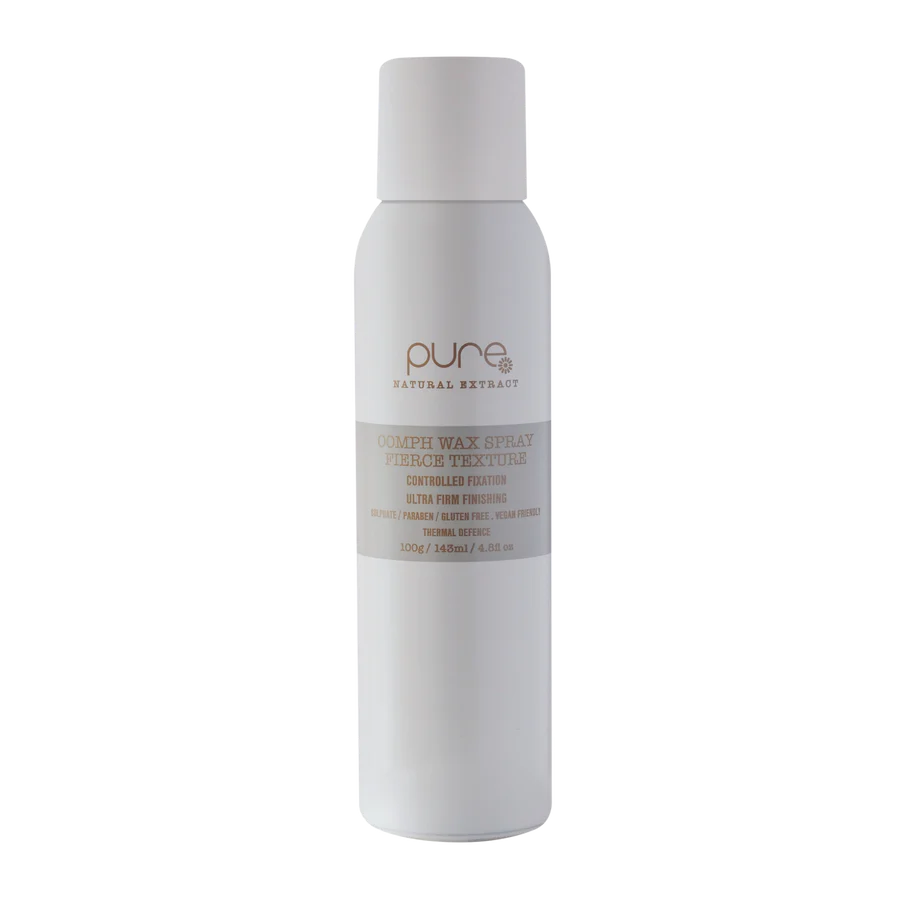 Hair wax spray bottle, Pure Oomph 100g, matte white canister with label