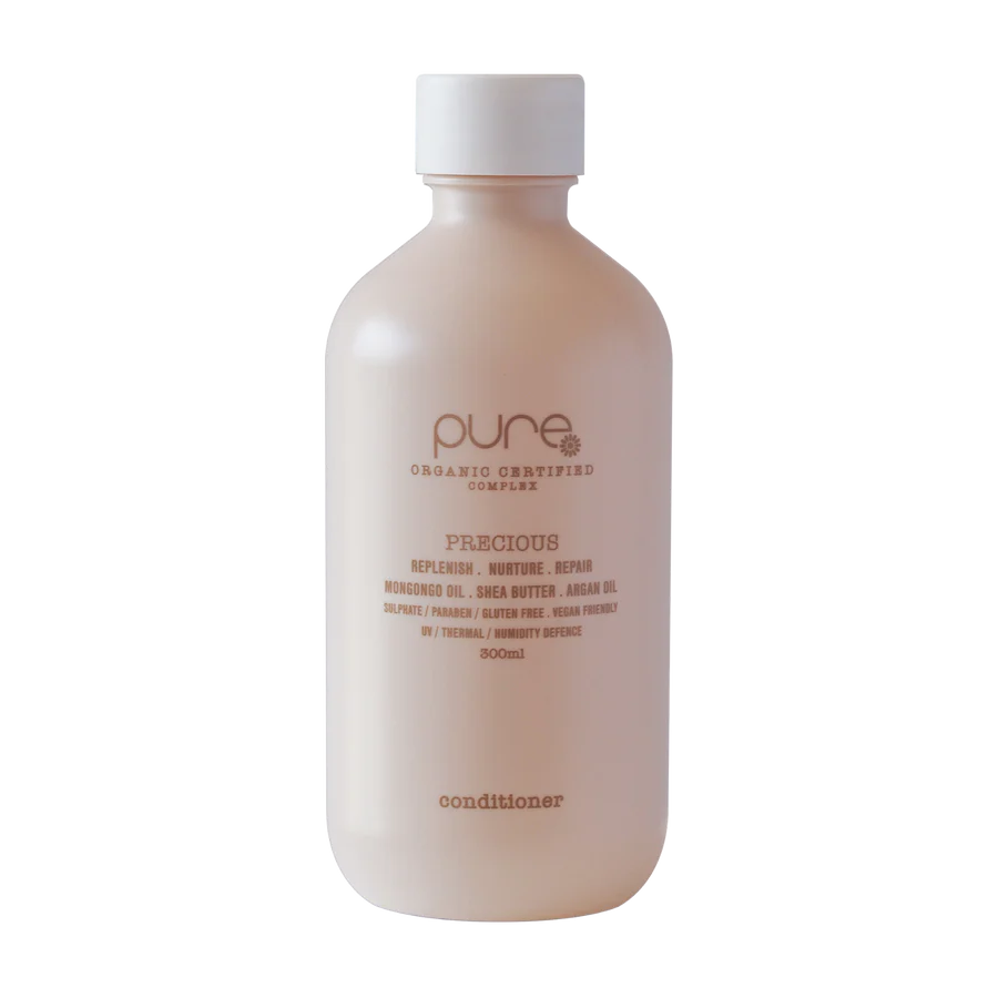 Conditioner bottle, pale beige label, white cap, 300 ml