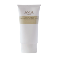 Pure styling cream tube, white with ridged cap and label, 150 ml.