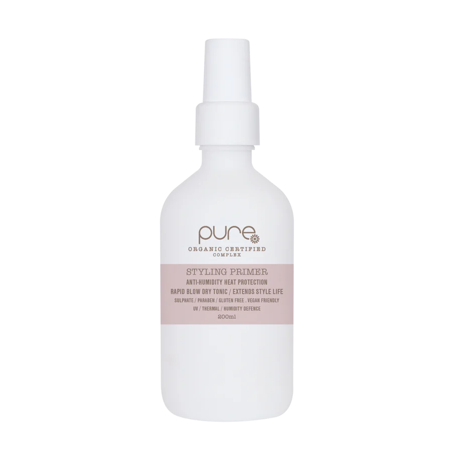 Hair styling primer bottle, white, with pump, 200 ml