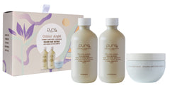 Colour Angel trio gift set with two beige bottles and pale blue cream jar in box