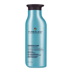 Strength Cure shampoo bottle, blue with black flip-top cap