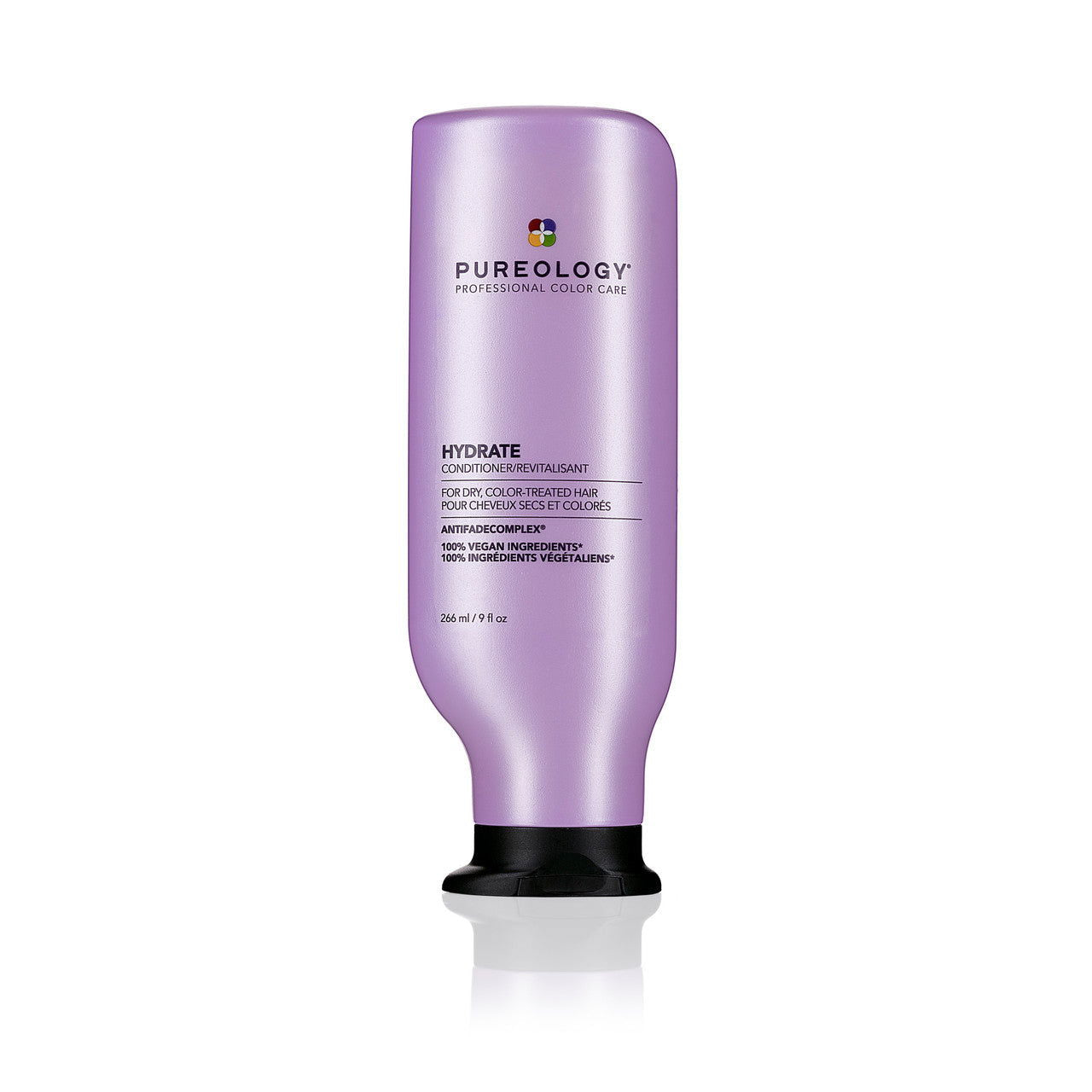 Pureology HYDRATE conditioner bottle, purple label, black flip-top cap