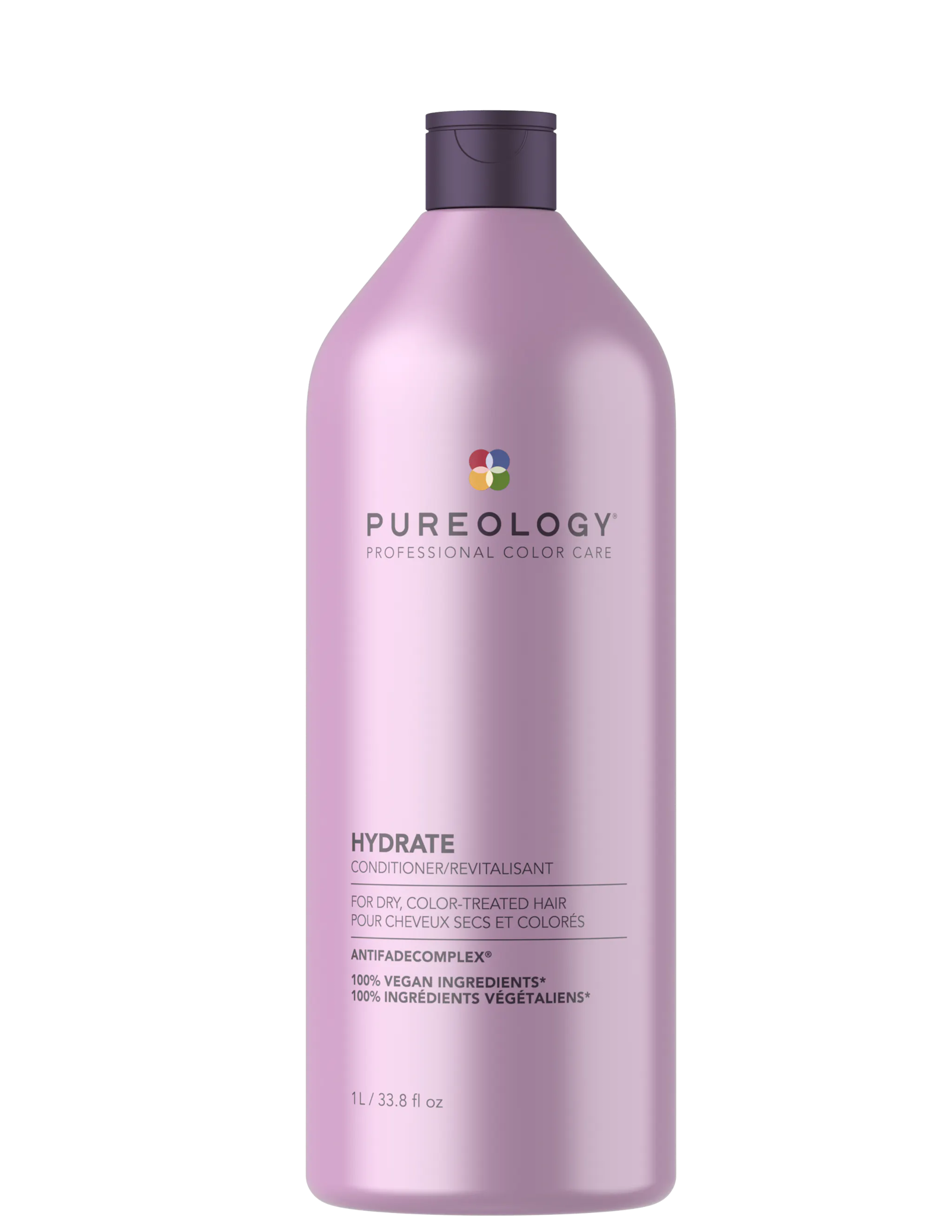 Pureology Hydrate conditioner bottle, lavender-pink pump-style cap, 1L