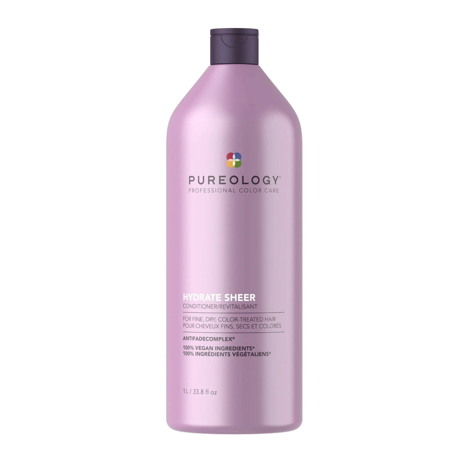 Pureology Hydrate Sheer conditioner bottle, purple plastic, flip-top cap.