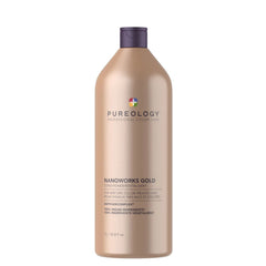 Pureology Nanoworks Gold conditioner bottle, 1000 ml, beige with purple cap